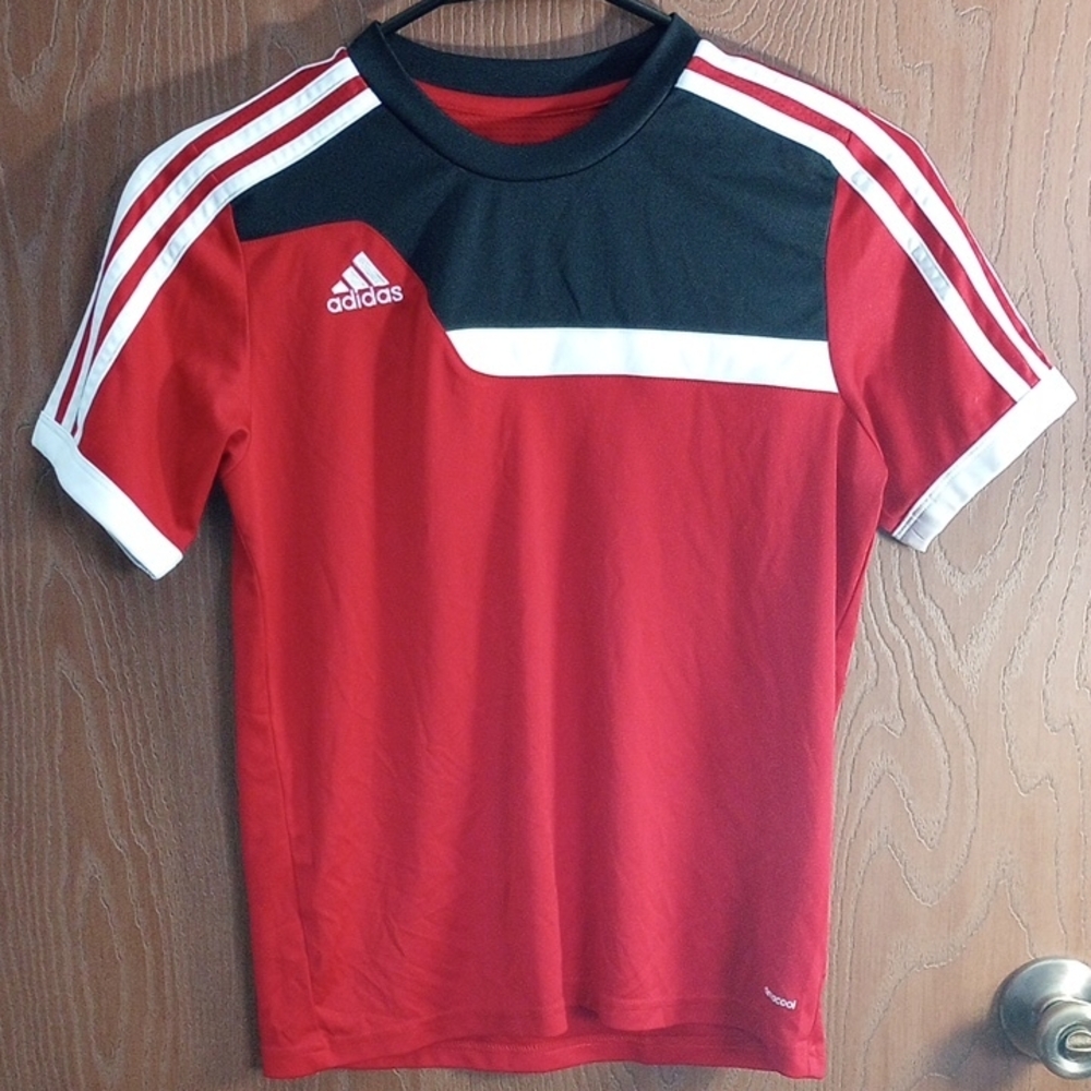 Adidas Kids Red and Black Jersey with White Stripes Size YM